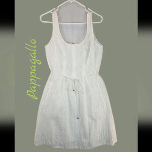 Pappagallo Women Natural White Seersucker Summer Dress Sz 10 Pockets